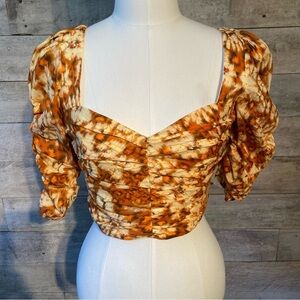 BNWT  Zara women’s orange‎ yellow boho floral cropped puffed sleeves